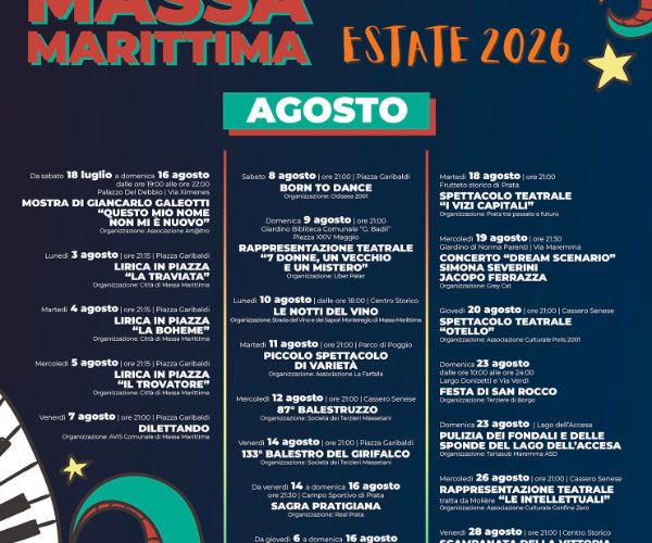 Tutti gli eventi di Agosto 2026 a Massa Marittima