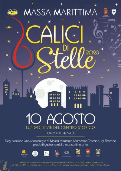 Torna Calici di Stelle a Massa Marittima, per le vie del centro storico, giovedì 10 di agosto musica, cibo e buon vino