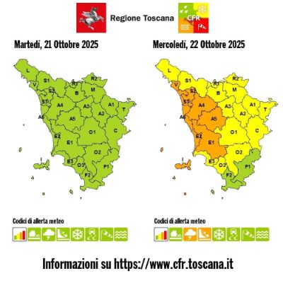 Maltempo: il 22.10 allerta arancione