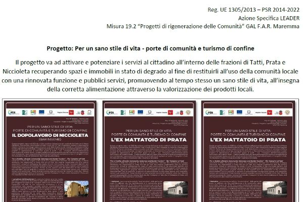 Progetto: Per un sano stile di vita - porte di comunità e turismo di confine Progetto: Per un sano stile di vita - porte di comunità e turismo di confine