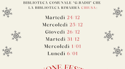 I giorni di chiusura della Biblioteca Comunale per le festività natalizie 2024/2025